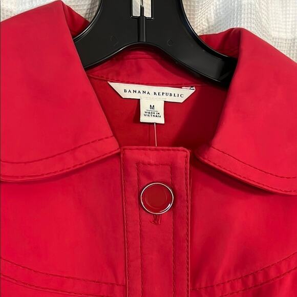 Banana Republic Red Cotton Trench Coat Belted Jacket Lined Women’s Size M NWT - Picture 2 of 10